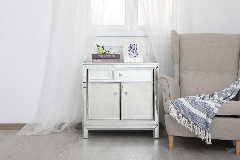 Elegant Furniture & Lighting - Modern 29 in. mirrored cabinet in antique silver - MF71034S veiw 2