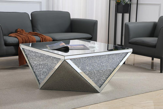 Elegant Furniture & Lighting - Modern 38 inch Square Crystal Coffee Table Silver Royal Cut Crystal - MF92005 veiw 2