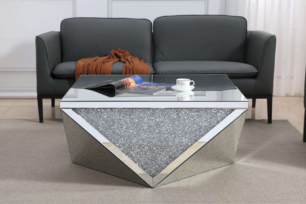 Elegant Furniture & Lighting - Modern 38 inch Square Crystal Coffee Table Silver Royal Cut Crystal - MF92005 veiw 3