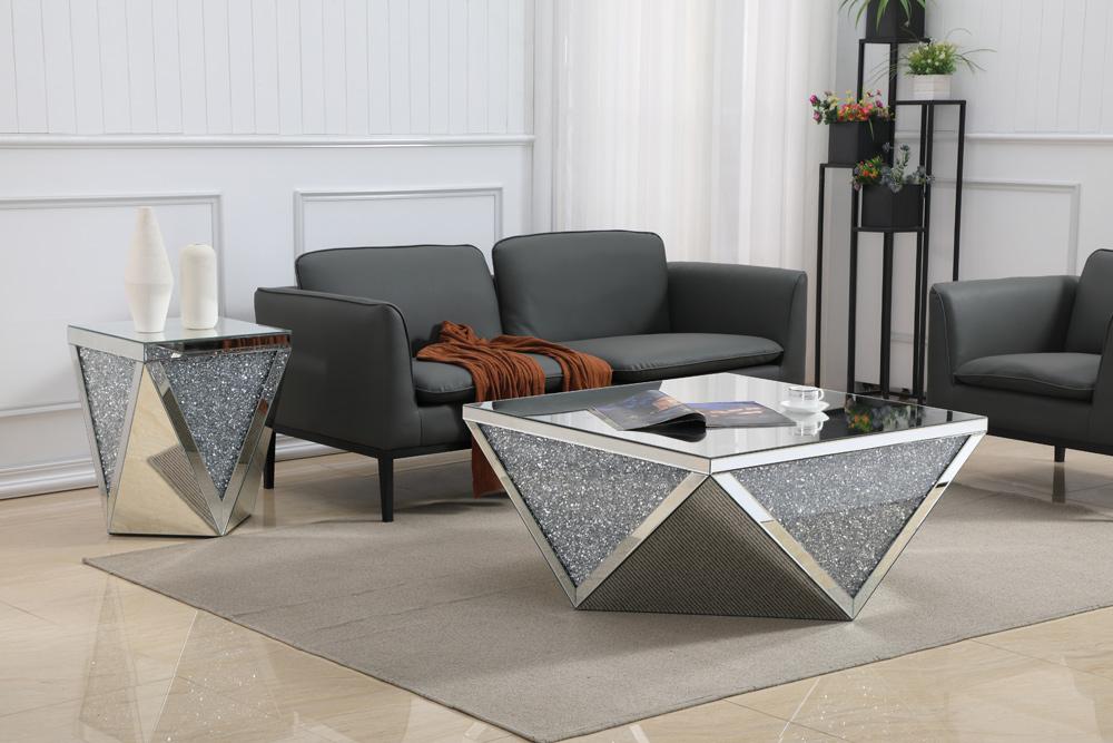 Elegant Furniture & Lighting - Modern 38 inch Square Crystal Coffee Table Silver Royal Cut Crystal - MF92005 veiw 4