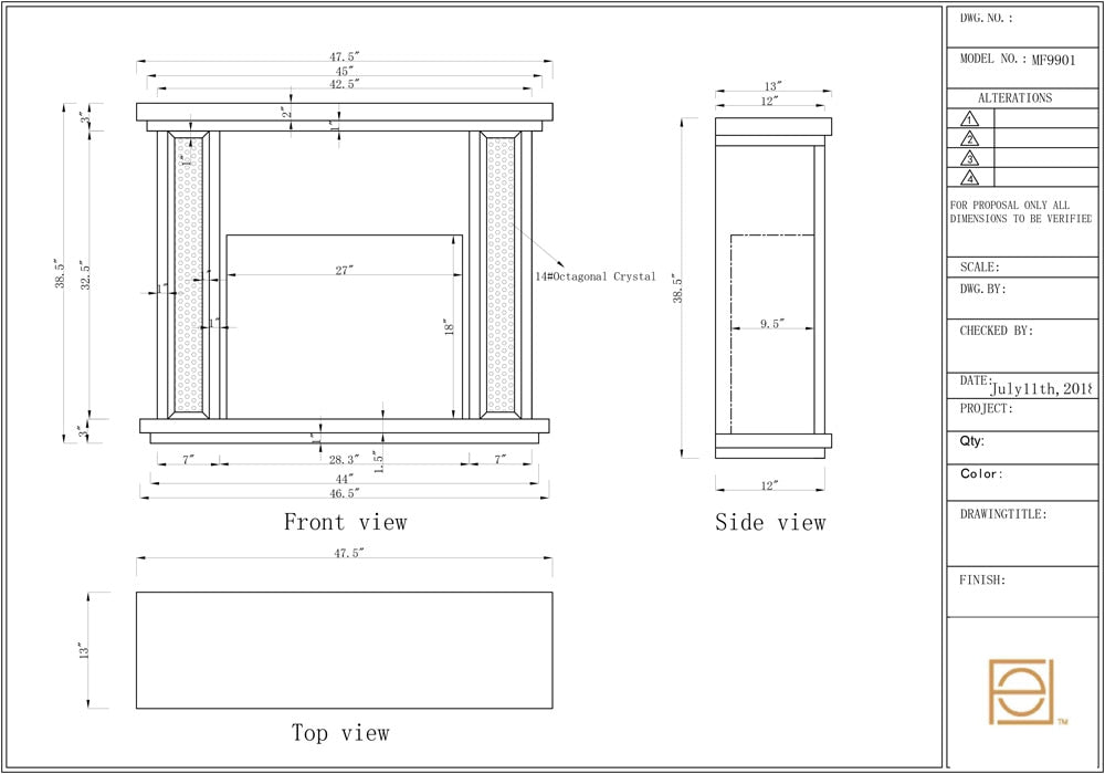 Elegant Furniture & Lighting - Modern 47.5 in. Crystal mirrored mantle with crystal insert fireplace - MF9901-F2 veiw 2