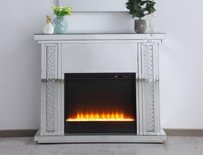 Elegant Furniture & Lighting - Modern 47.5 in. Crystal mirrored mantle with crystal insert fireplace - MF9901-F2 veiw 3