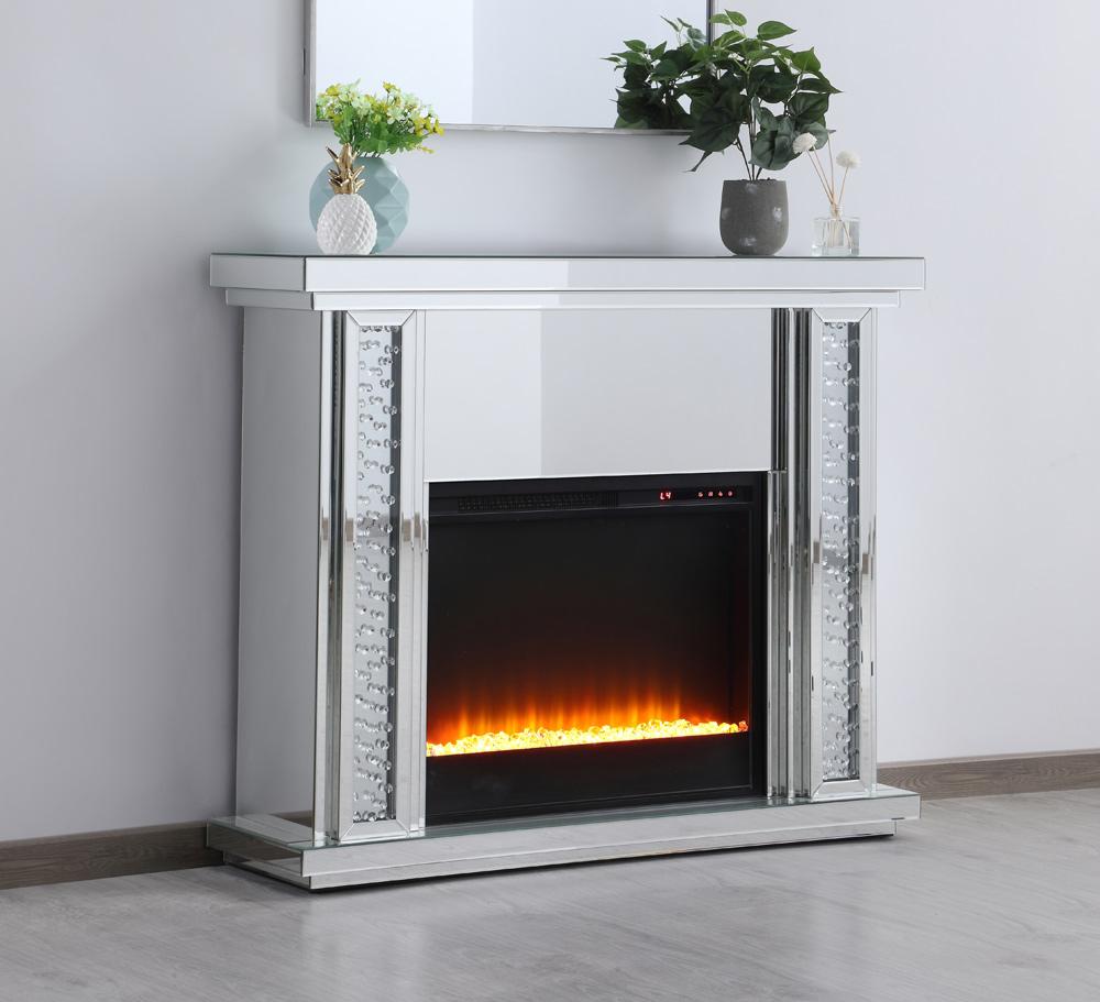 Elegant Furniture & Lighting - Modern 47.5 in. Crystal mirrored mantle with crystal insert fireplace - MF9901-F2 veiw 5