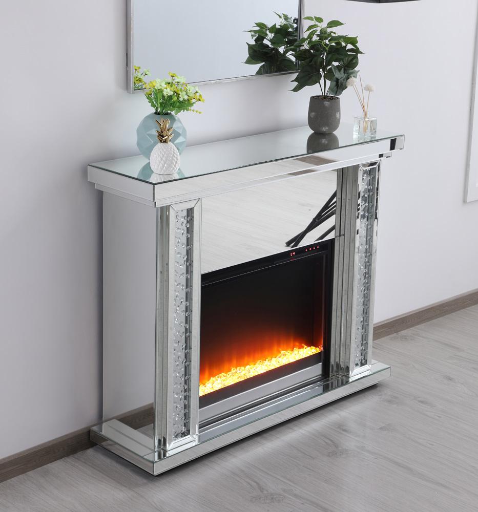 Elegant Furniture & Lighting - Modern 47.5 in. Crystal mirrored mantle with crystal insert fireplace - MF9901-F2 veiw 6