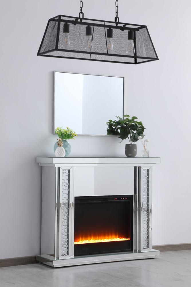 Elegant Furniture & Lighting - Modern 47.5 in. Crystal mirrored mantle with crystal insert fireplace - MF9901-F2 veiw 8