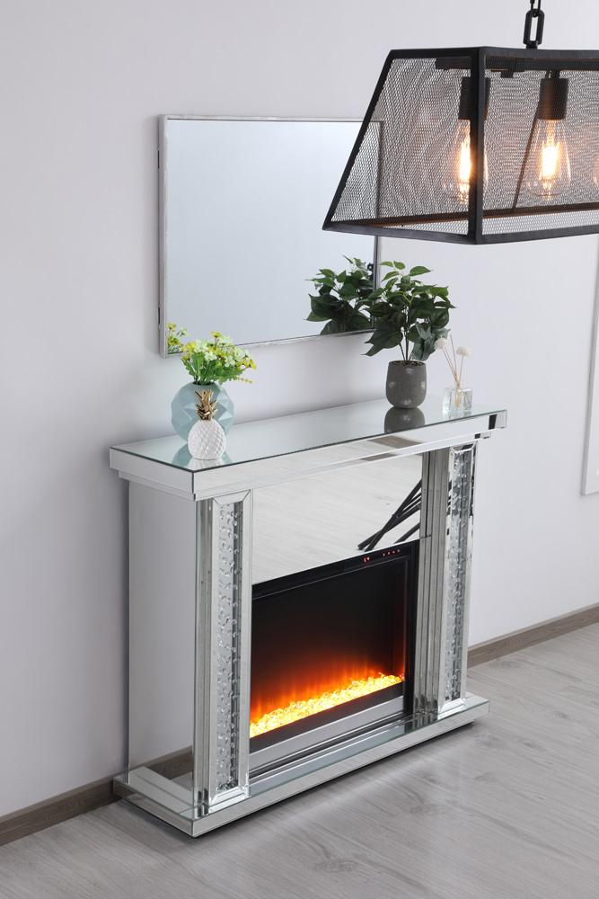 Elegant Furniture & Lighting - Modern 47.5 in. Crystal mirrored mantle with crystal insert fireplace - MF9901-F2 veiw 9