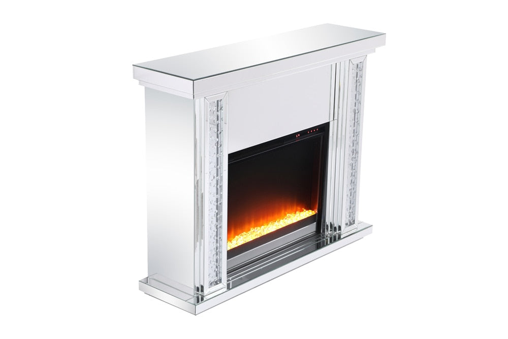 Elegant Furniture & Lighting - Modern 47.5 in. Crystal mirrored mantle with crystal insert fireplace - MF9901-F2 veiw 12