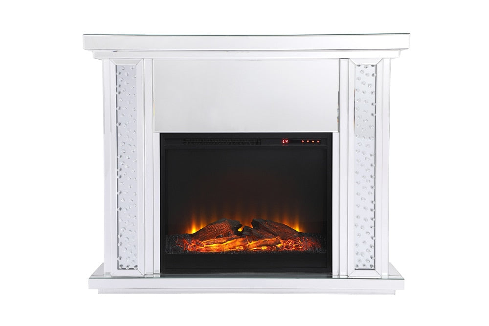 Elegant Furniture & Lighting - Modern 47.5 in. Crystal mirrored mantle with wood log insert fireplace - MF9901-F1 veiw 1