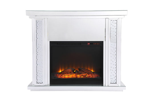 Elegant Furniture & Lighting - Modern 47.5 in. Crystal mirrored mantle with wood log insert fireplace - MF9901-F1 veiw 1