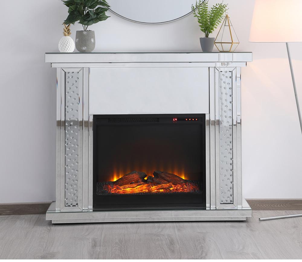 Elegant Furniture & Lighting - Modern 47.5 in. Crystal mirrored mantle with wood log insert fireplace - MF9901-F1 veiw 3