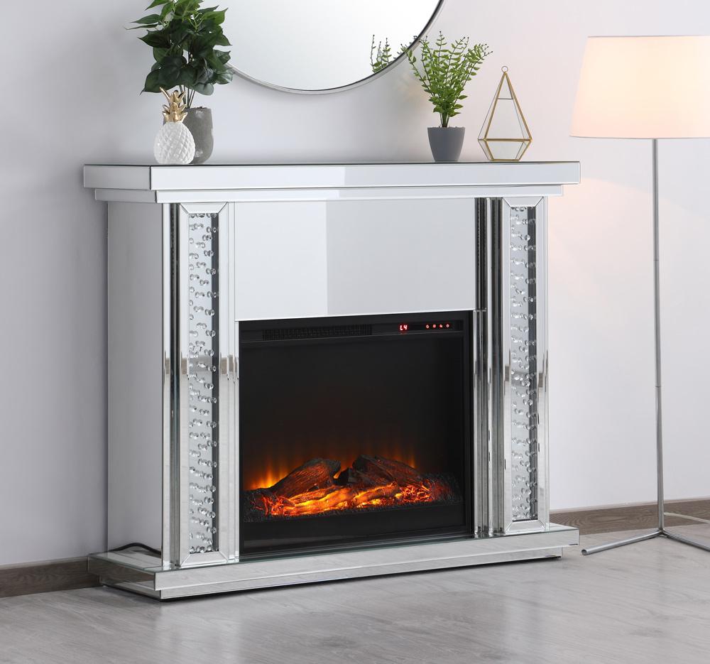 Elegant Furniture & Lighting - Modern 47.5 in. Crystal mirrored mantle with wood log insert fireplace - MF9901-F1 veiw 5