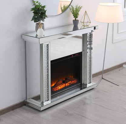 Elegant Furniture & Lighting - Modern 47.5 in. Crystal mirrored mantle with wood log insert fireplace - MF9901-F1 veiw 6