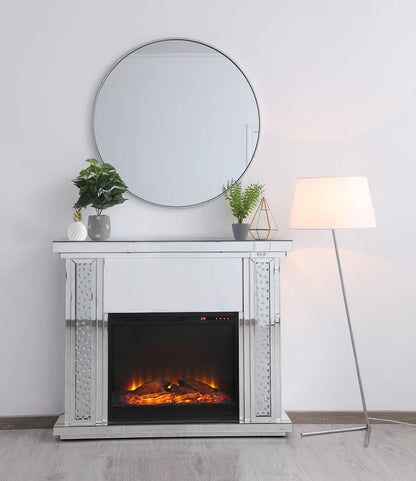 Elegant Furniture & Lighting - Modern 47.5 in. Crystal mirrored mantle with wood log insert fireplace - MF9901-F1 veiw 7