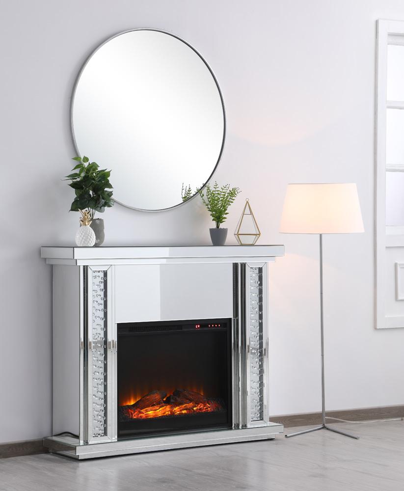 Elegant Furniture & Lighting - Modern 47.5 in. Crystal mirrored mantle with wood log insert fireplace - MF9901-F1 veiw 8