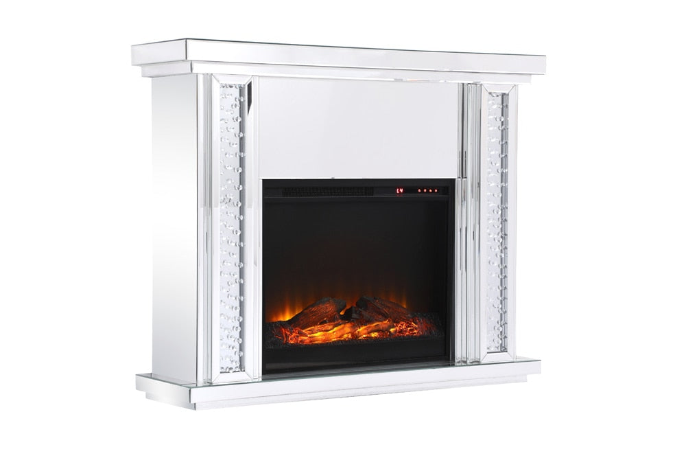 Elegant Furniture & Lighting - Modern 47.5 in. Crystal mirrored mantle with wood log insert fireplace - MF9901-F1 veiw 11
