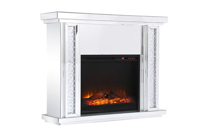 Elegant Furniture & Lighting - Modern 47.5 in. Crystal mirrored mantle with wood log insert fireplace - MF9901-F1 veiw 11