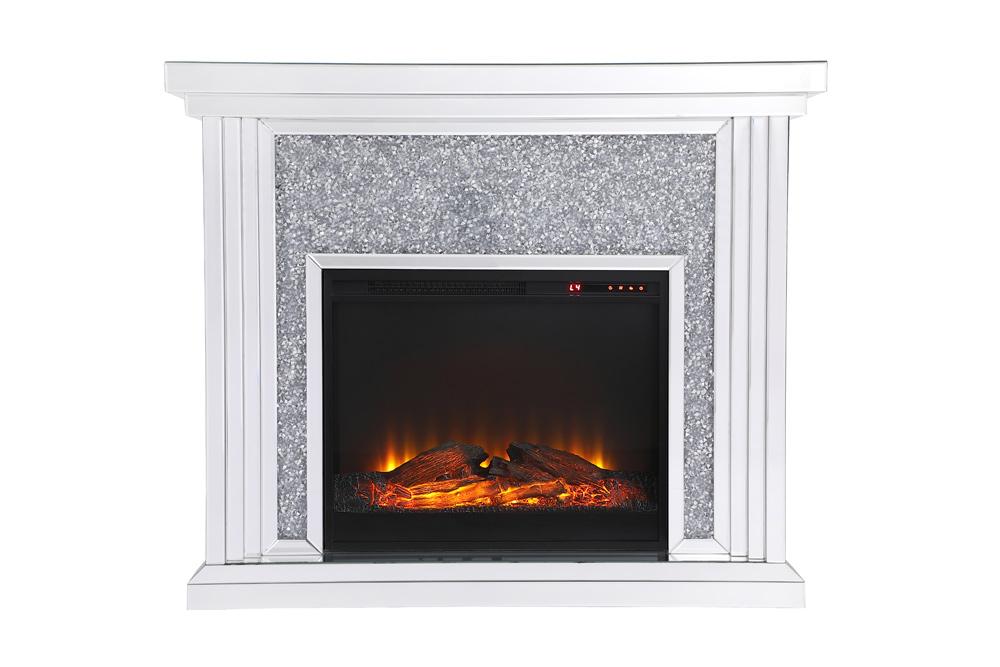 Elegant Furniture & Lighting - Modern 47.5 in. Crystal mirrored mantle with wood log insert fireplace - MF9902-F1 veiw 1