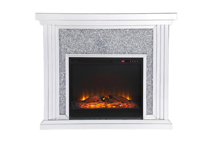 Elegant Furniture & Lighting - Modern 47.5 in. Crystal mirrored mantle with wood log insert fireplace - MF9902-F1 veiw 1