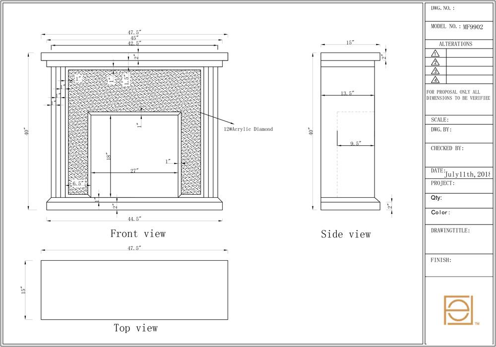 Elegant Furniture & Lighting - Modern 47.5 in. Crystal mirrored mantle with wood log insert fireplace - MF9902-F1 veiw 2