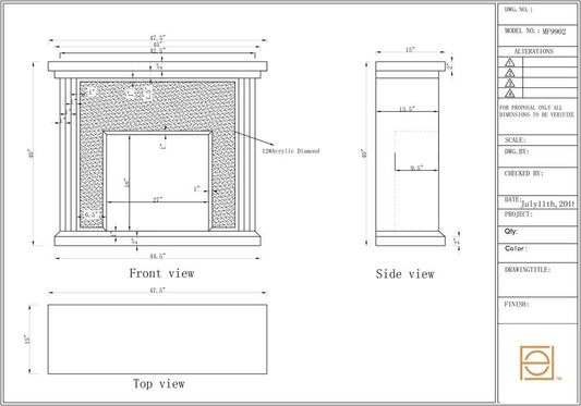 Elegant Furniture & Lighting - Modern 47.5 in. Crystal mirrored mantle with wood log insert fireplace - MF9902-F1 veiw 2
