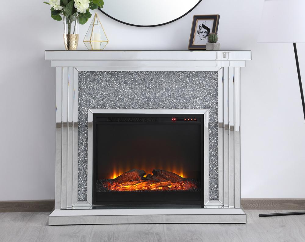 Elegant Furniture & Lighting - Modern 47.5 in. Crystal mirrored mantle with wood log insert fireplace - MF9902-F1 veiw 3