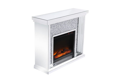 Elegant Furniture & Lighting - Modern 47.5 in. Crystal mirrored mantle with wood log insert fireplace - MF9902-F1 veiw 4