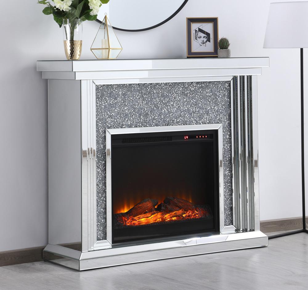 Elegant Furniture & Lighting - Modern 47.5 in. Crystal mirrored mantle with wood log insert fireplace - MF9902-F1 veiw 6