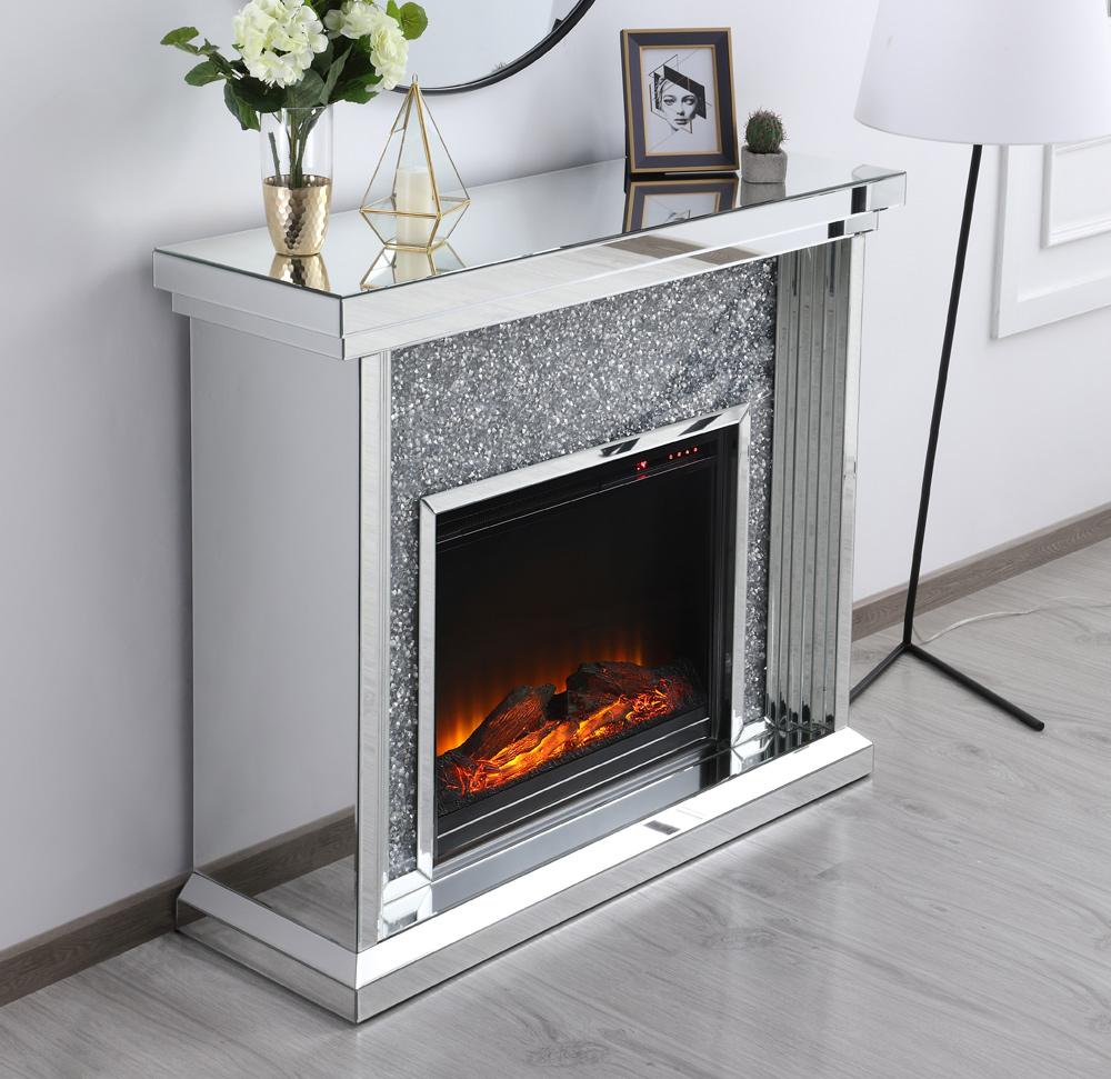 Elegant Furniture & Lighting - Modern 47.5 in. Crystal mirrored mantle with wood log insert fireplace - MF9902-F1 veiw 7