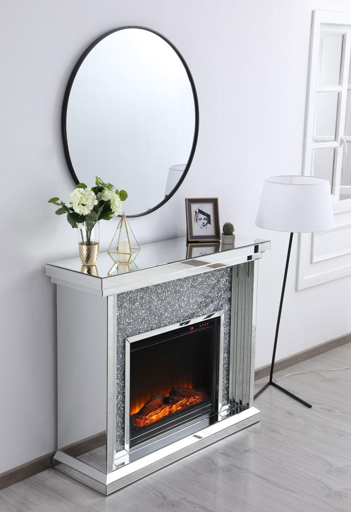 Elegant Furniture & Lighting - Modern 47.5 in. Crystal mirrored mantle with wood log insert fireplace - MF9902-F1 veiw 10