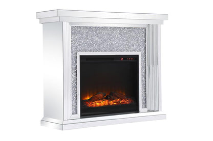 Elegant Furniture & Lighting - Modern 47.5 in. Crystal mirrored mantle with wood log insert fireplace - MF9902-F1 veiw 13