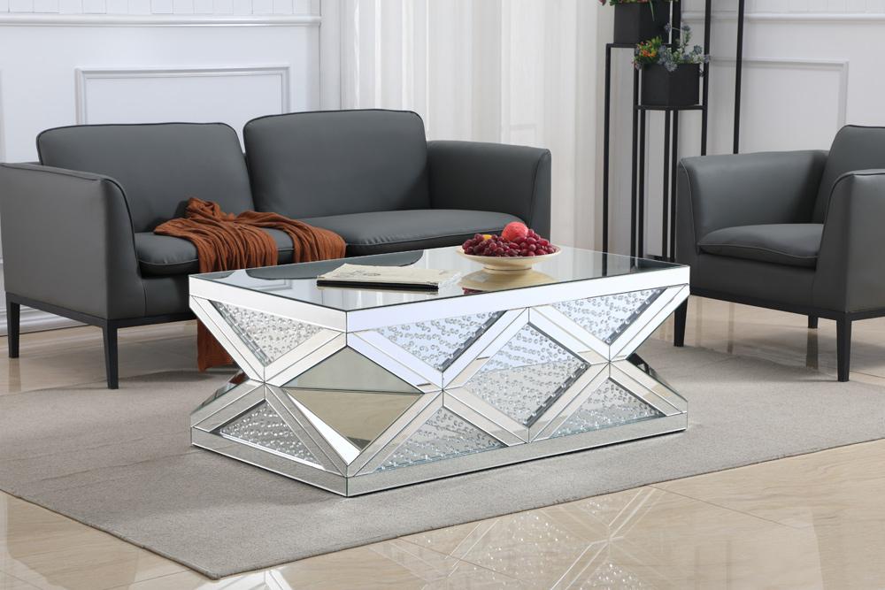 Elegant Furniture & Lighting - Modern 47.5 inch Rectangle Crystal Coffee Table Clear Royal Cut Crystal - MF92010 veiw 3