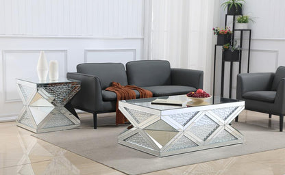 Elegant Furniture & Lighting - Modern 47.5 inch Rectangle Crystal Coffee Table Clear Royal Cut Crystal - MF92010 veiw 4