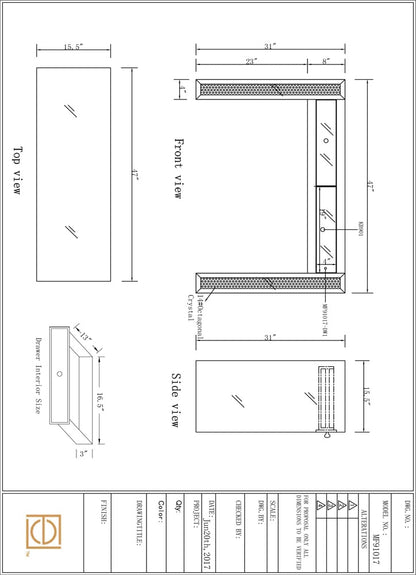 Elegant Furniture & Lighting - Modern 47 inch Rectangle Crystal Vanity Table in Clear Mirror Finish - MF91017 veiw 9