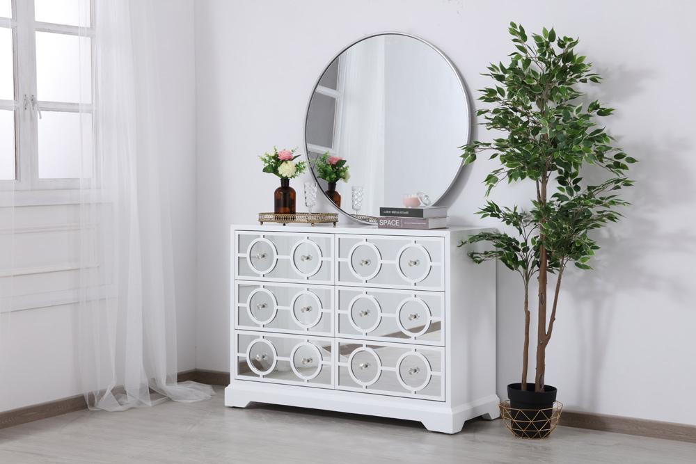 Elegant Furniture & Lighting - Modern 48 in. mirrored six drawer cabinet in white - MF81017WH veiw 3