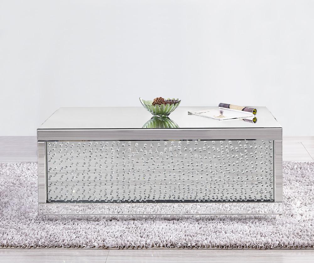 Elegant Furniture & Lighting - Modern 48 inch Rectangle Crystal Coffee Table In Clear Mirror Finish - MF91003 veiw 2