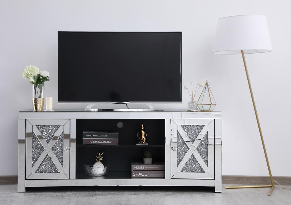 Elegant Furniture & Lighting - Modern 59 in. crystal mirrored TV stand - MF9903 veiw 6