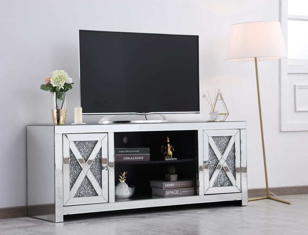 Elegant Furniture & Lighting - Modern 59 in. crystal mirrored TV stand - MF9903 veiw 7