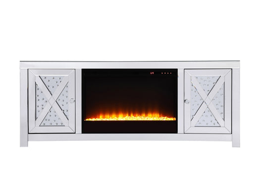 Elegant Furniture & Lighting - Modern 59 in.crystal mirrored TV stand with crystal insert fireplace - MF9904-F2 veiw 1
