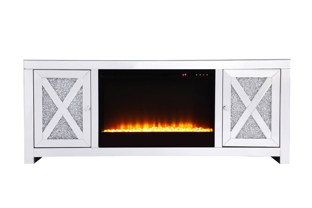 Elegant Furniture & Lighting - Modern 59 in.crystal mirrored TV stand with crystal insert fireplace - MF9903-F2 veiw 1