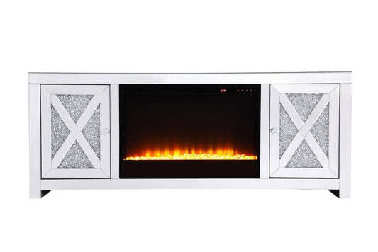 Elegant Furniture & Lighting - Modern 59 in.crystal mirrored TV stand with crystal insert fireplace - MF9903-F2 veiw 1