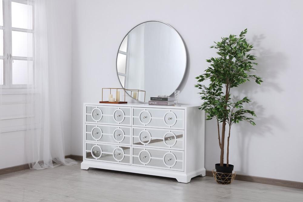Elegant Furniture & Lighting - Modern 60 in. mirrored six drawer cabinet in white - MF81036WH veiw 3
