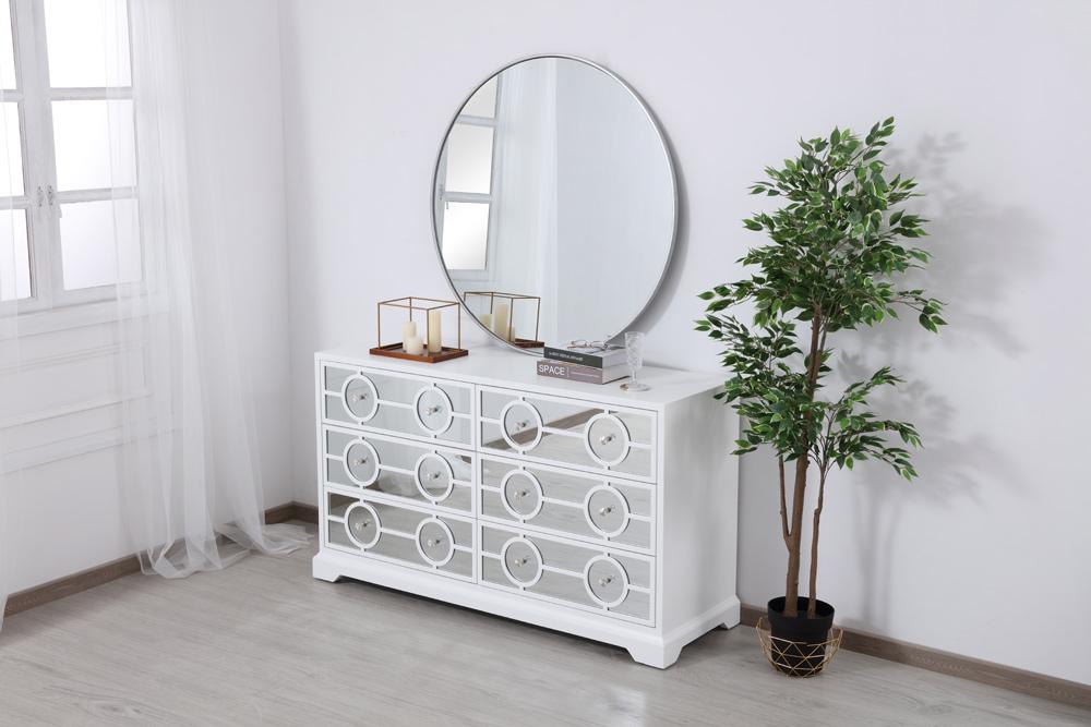 Elegant Furniture & Lighting - Modern 60 in. mirrored six drawer cabinet in white - MF81036WH veiw 4