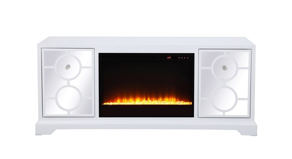 Elegant Furniture & Lighting - Modern 60 in. mirrored TV stand with crystal fireplace insert in white - MF801WH-F2 veiw 1