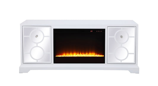 Elegant Furniture & Lighting - Modern 60 in. mirrored TV stand with crystal fireplace insert in white - MF801WH-F2 veiw 1