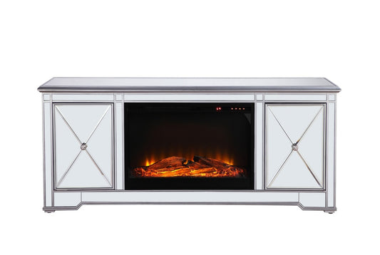 Elegant Furniture & Lighting - Modern 60 in. mirrored TV stand with wood fireplace insert in antique silver - MF601S-F1 veiw 1