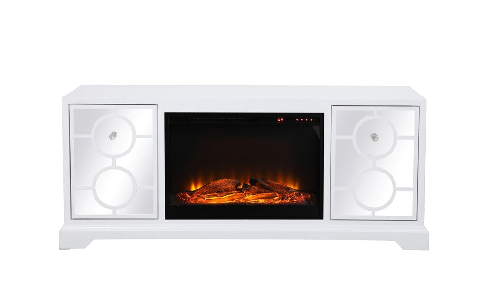 Elegant Furniture & Lighting - Modern 60 in. mirrored TV stand with wood fireplace insert in white - MF801WH-F1 veiw 1