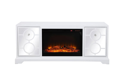 Elegant Furniture & Lighting - Modern 60 in. mirrored TV stand with wood fireplace insert in white - MF801WH-F1 veiw 1