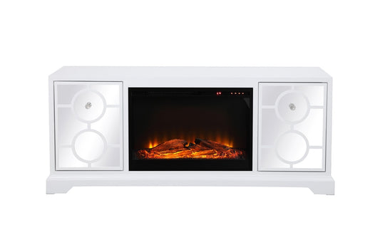 Elegant Furniture & Lighting - Modern 60 in. mirrored TV stand with wood fireplace insert in white - MF801WH-F1 veiw 1