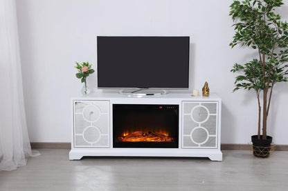 Elegant Furniture & Lighting - Modern 60 in. mirrored TV stand with wood fireplace insert in white - MF801WH-F1 veiw 3