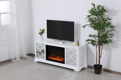 Elegant Furniture & Lighting - Modern 60 in. mirrored TV stand with wood fireplace insert in white - MF801WH-F1 veiw 5